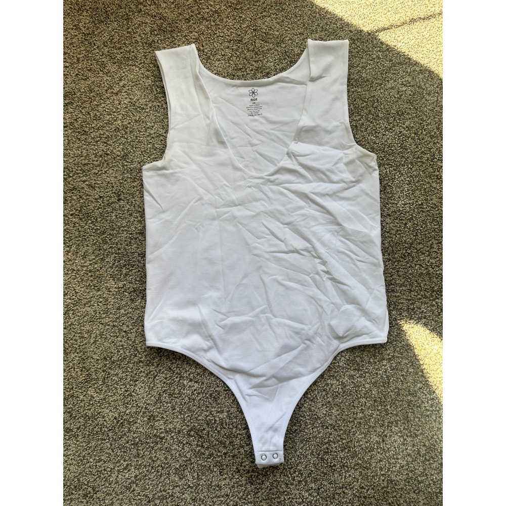 Aura Women White Sleeveless V-Neck Thong Bodysuit SBS1686-DL L/XL